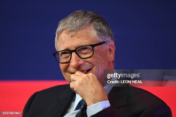 Microsoft founder-turned-philanthropist Bill Gates smiles during the Global Investment Summit at the Science Museum in London on October 19, 2021.