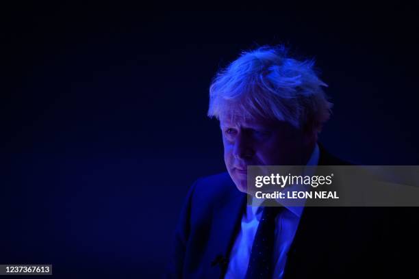 Britain's Prime Minister Boris Johnson attends the Global Investment Summit at the Science Museum in London on October 19, 2021.