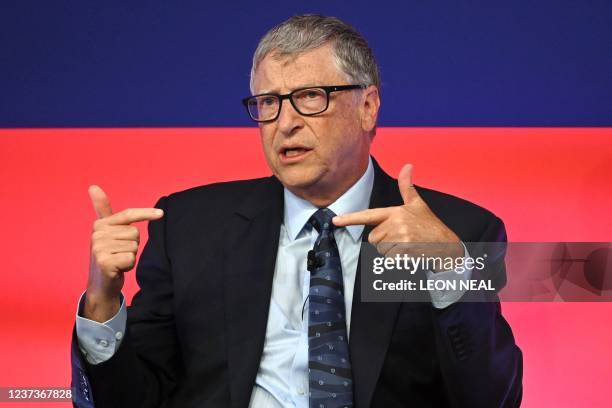 Microsoft founder-turned-philanthropist Bill Gates speaks during the Global Investment Summit at the Science Museum in London on October 19, 2021.