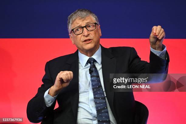 Microsoft founder-turned-philanthropist Bill Gates speaks during the Global Investment Summit at the Science Museum in London on October 19, 2021.