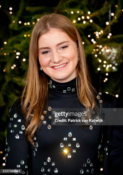 Princess Elisabeth of Belgium attends the Christmas concert in the Royal Palace on December 21, 2021 in Brussels, Belgium.