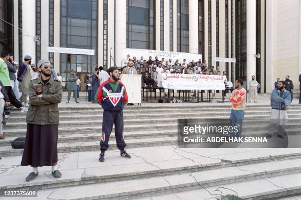 Activists of the Islamic Workers' Union , close to the Islamic Salvation Front , take part in a rally on May 16, 1991 at the 1st May Square in...