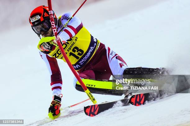 Austria's Michael Matt competes in the first run of the men's FIS Ski World Cup Slalom event in Madonna di Campiglio, Dolomite Alps, on December 22,...
