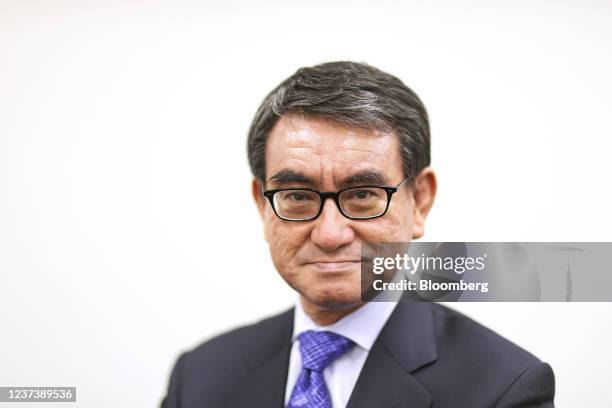 Taro Kono, former regulatory reform and vaccine minister, in Tokyo, Japan, on Dec. 22, 2021. Kono said the government should speed up its rollout of...