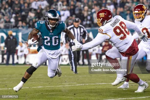 Philadelphia Eagles running back Miles Sanders during the National Football League game between the Washington Football Team and Philadelphia Eagles...