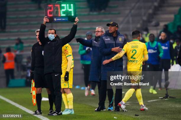 Antoine KOMBOUARE coach of Nantes and Fabio PEREIRA DA SILVA of Nantes during the Ligue 1 Uber Eats match between AS Saint-Etienne and FC Nantes on...