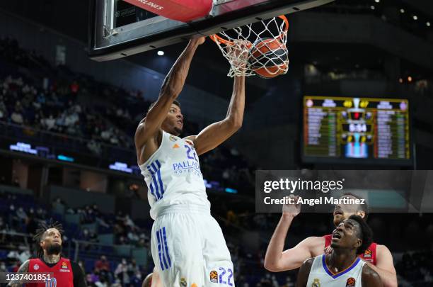Walter Tavares, #22 of Real Madrid dunks the ball during the Turkish Airlines EuroLeague Regular Season Round 17 match between Real Madrid and CSKA...