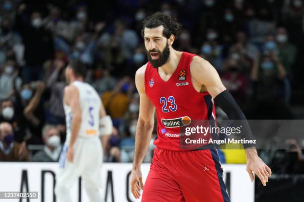 Tornike Shengelia, #23 of CSKA Moscow reacts during the Turkish Airlines EuroLeague Regular Season Round 17 match between Real Madrid and CSKA Moscow...