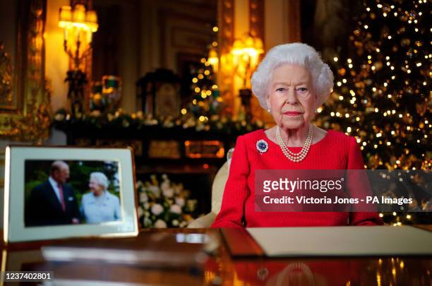 Queen Elizabeth II records her annual Christmas broadcast in the White Drawing Room in Windsor Castle, Berkshire. Issue date: Thursday December 23,...