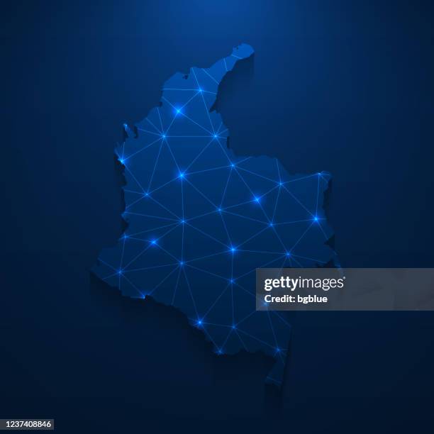 colombia map network - bright mesh on dark blue background - bogota stock illustrations