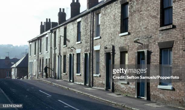 Street of terraced houses in Sheffield in the North of England circa 1980.