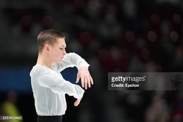 Mikhail Kolyada performs free program in men's competition during 2022 Russian Figure Skating Championships at Yubileyny Sports Palace on December...