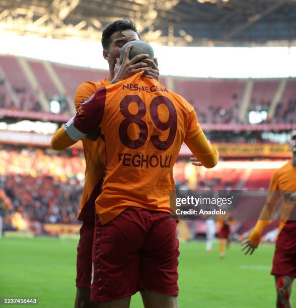 Sofiane Feghouli of Galatasay celebrates after scoring a goal during Turkish Super Lig match between Galatasaray and Fraport TAV Antalyaspor at Nef...