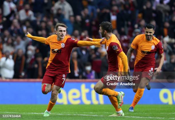 Kerem Akturkohlu of Galatasay celebrates after scoring a goal during Turkish Super Lig match between Galatasaray and Fraport TAV Antalyaspor at Nef...