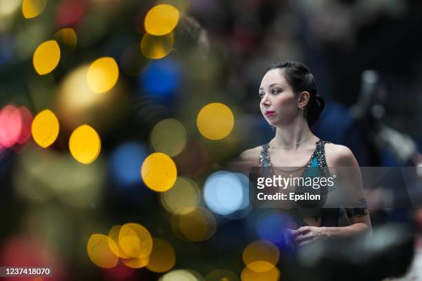 Elizaveta Tuktamysheva warms up before free program in womens competition during 2022 Russian Figure Skating Championships at Yubileyny Sports Palace...