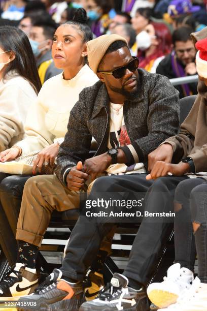 Comedian, Kevin Hart attends a game between the Brooklyn Nets and Los Angeles Lakers on December 25, 2021 at Crypto.Com Arena in Los Angeles,...