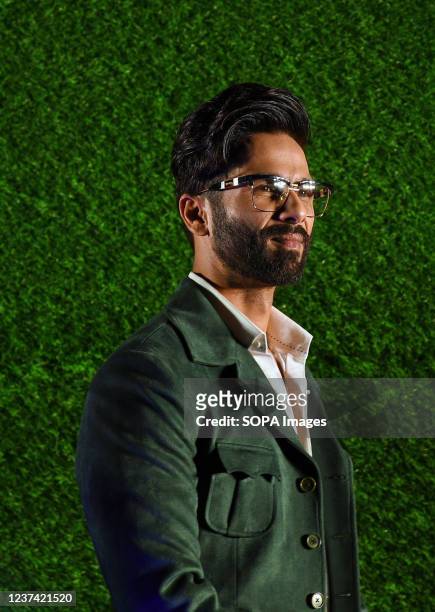 Bollywood actor, Shahid Kapoor is seen during an event to unveil his upcoming film 'Jersey'.
