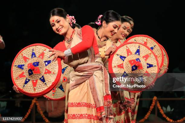 Artists from Assam region perform traditional 'Bihu ' dance during the closing of Lokrang festival , at JKK , in Jaipur , Rajasthan , India,on...
