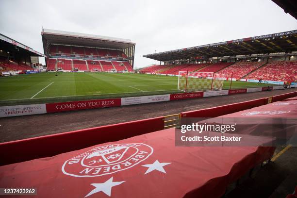 General view of Pittodrie Stadium prior to the Cinch Scottish Premiership match between Aberdeen FC and Dundee FC at Pittodrie Stadium on December...