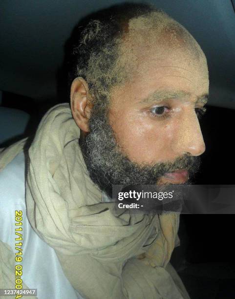 An image taken from the "February 17 website" showing Seif al-Islam, the son of killed Libyan leader Moamer Kadhafi, after he was captured in...