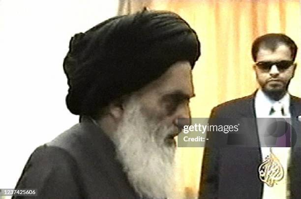 Grab taken from Al-Jazeera news channel shows 25 August 2004 Grand Ayatollah Ali al-Sistani in the British-patrolled southern city of Basra. Iraq's...