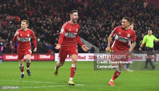 Middlesbrough's Andraz Sporar celebrates scoring his teams 2nd goal during the Sky Bet Championship match between Middlesbrough and Nottingham Forest...