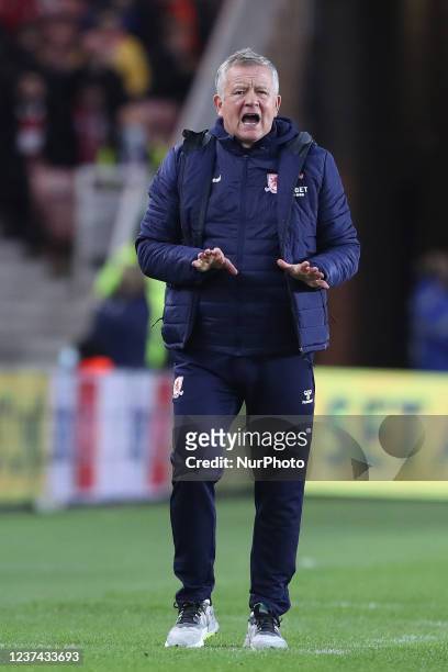 Middlesbrough manager Chris Wilder during the Sky Bet Championship match between Middlesbrough and Nottingham Forest at the Riverside Stadium,...
