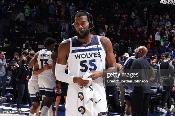 Greg Monroe of the Minnesota Timberwolves talks to the media after the game against the Boston Celtics on December 27, 2021 at Target Center in...