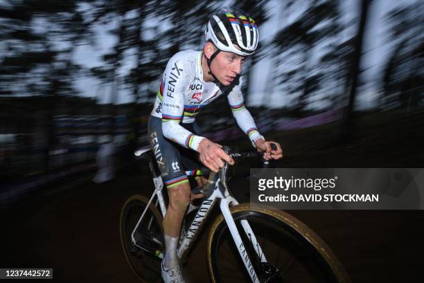 Netherlands' Mathieu Van Der Poel competes in the men Elite race of the Superprestige cyclocross' sixth stage in Heusden-Zolder, on December 28,...