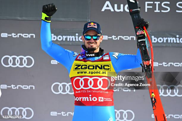 Dominik Paris of Team Italy takes 1st place during the Audi FIS Alpine Ski World Cup Men's Downhill on December 28, 2021 in Bormio Italy.