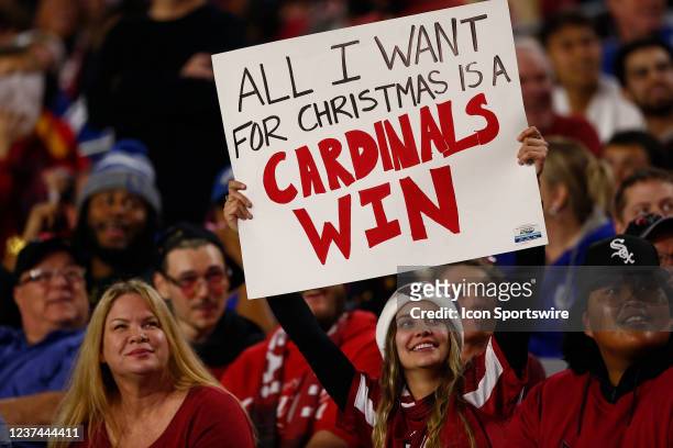 Arizona Cardinals fan wants a Cardinals win for Christmas during an NFL game between the Indianapolis Colts and the Arizona Cardinals on December 25,...