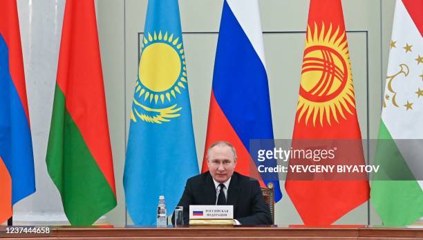 Russian President Vladimir Putin attends an informal annual summit of the Commonwealth of Independent States heads of state at the Konstantin Palace...