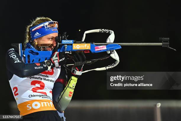 December 2021, Bavaria, Ruhpolding: Biathlon, World Team Challenge , shooting in the Chiemgau Arena: Vanessa Hinz from Germany at the shooting range....