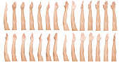 GROUP of Female Asian hand gestures isolated over the white background.