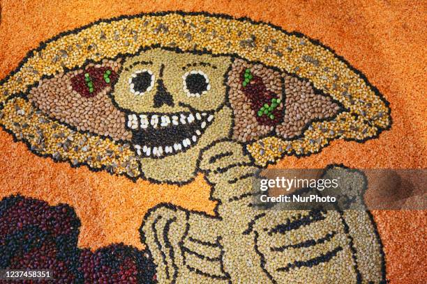 Skeleton figure created of various beans and lentils during the Day of the Dead celebrations in Toronto, Ontario, Canada, on November 09, 2009. The...
