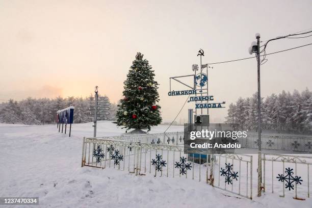 View of the city after temperature dropped to 60 Celsius degrees below 0 in Russia's Oymyakon province on December 24, 2021.