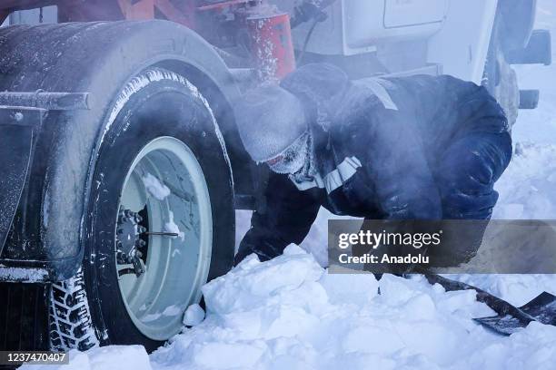 Frost layers cover a man's beanie and scarf as temperature dropped to 60 Celsius degrees below 0 in Russia's Oymyakon province on December 24, 2021.