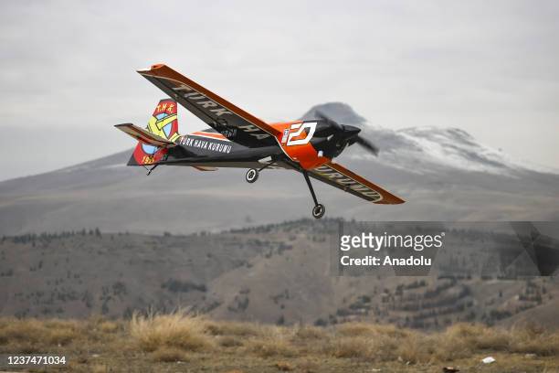 Model airplane enthusiasts take part in an event at a model airplane field in Mamak district of Ankara, Turkey on December 30, 2021. Model airplane...