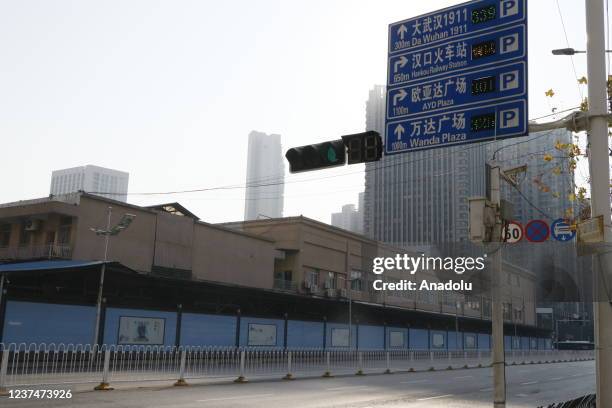 View of seafood market of Wuhan city where coronavirus first discovered and spread all around the world, on December 30, 2021 in China.