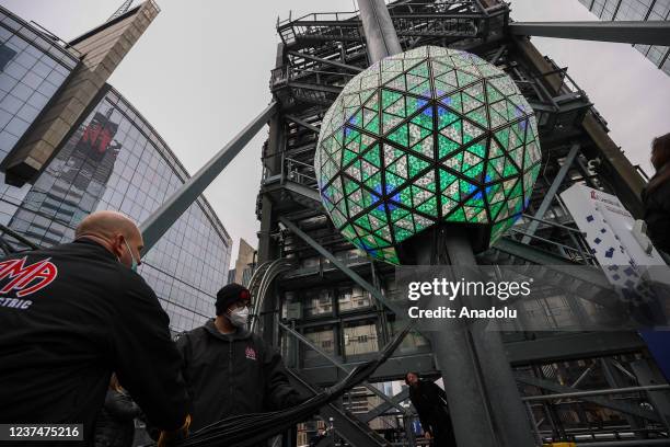The world famous Times Square crystal ball was illuminated and elevated for testing a day ahead of New Yearâs Eve Celebration in New York City, on...