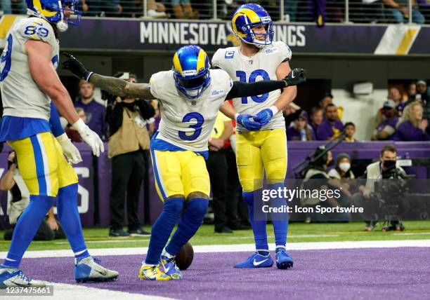 Los Angeles Rams Wide Receiver Odell Beckham does The Griddy after catching a pass for a touchdown during a game between the Minnesota Vikings and...