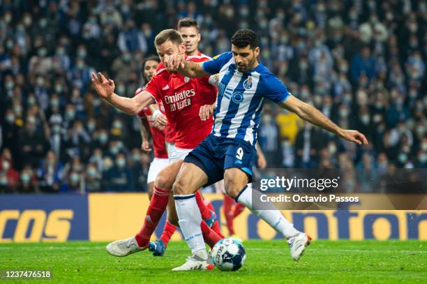 Mehdi Taremi of FC Porto shots and scores his sides third goal during the Liga Portugal Bwin match between FC Porto and SL Benfica at Estadio do...