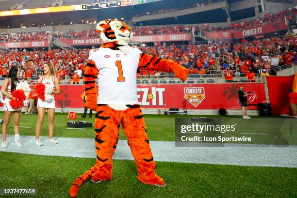 The Tiger, the Clemson Tigers mascot during the Cheez-It Bowl game between the Clemson Tigers and the Iowa State Cyclones on December 29, 2021 at...