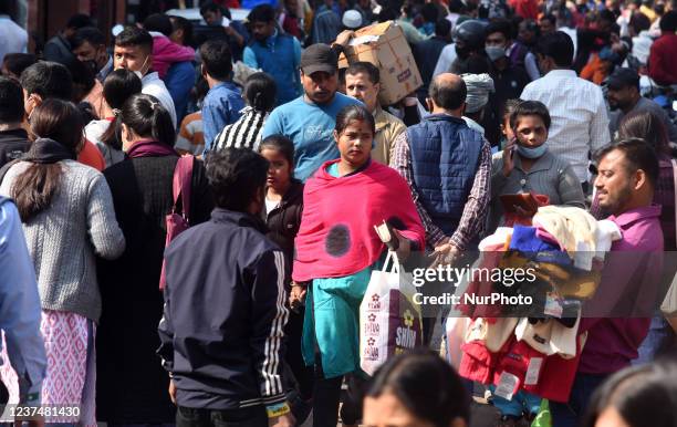 People Crowded at Fancy Bazar market amid concerns over rising Covid cases on December 31, 2021 in Guwahati, Assam, India. The tally of Omicron...