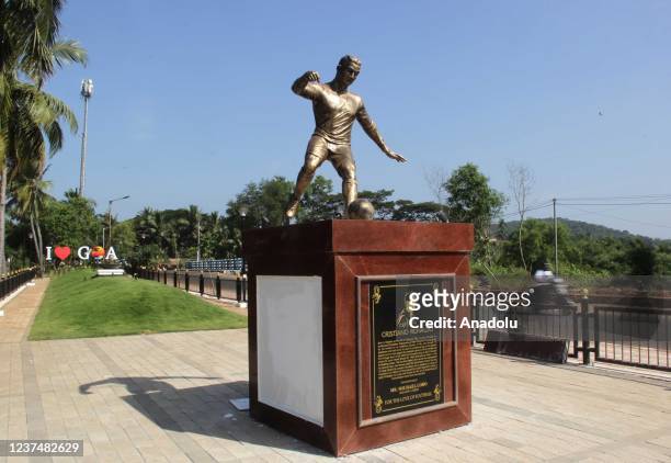 Newly installed statue of Portuguese footballer Cristiano Ronaldo in Calangute after the statue has caused a stir, this time in Goa, the southern...