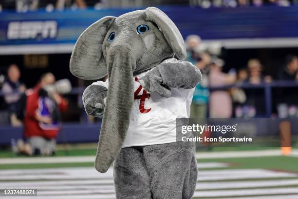 The Alabama Crimson Tide mascot dances in the end zone during the CFP Goodyear Cotton Bowl between the Alabama Crimson Tide and the Cincinnati...