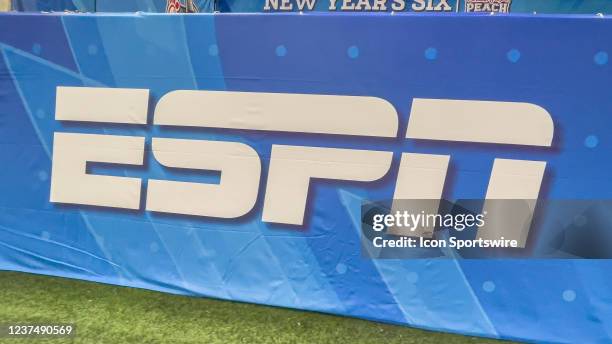 Logo inside the Mercedes-Benz Stadium before the Chick-fil-a Peach Bowl between the Michigan State Spartans and the Pitt Panthers on December 30 at...