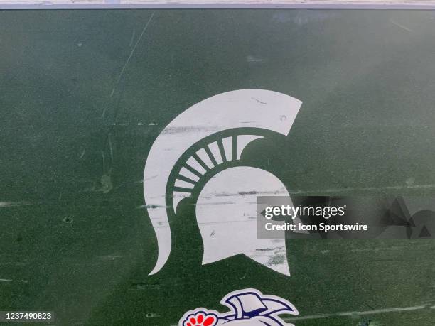 The Michigan State Spartans logo during the Chick-fil-a Peach Bowl between the Michigan State Spartans and the Pitt Panthers on December 30 at...