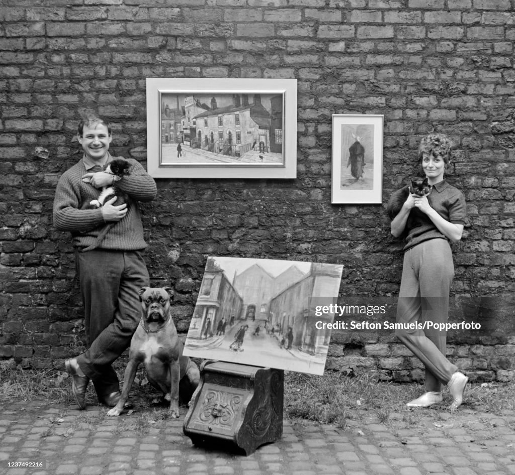 Harold Riley Dog British artist Harold Riley with his wife Hannelore with their pet ...