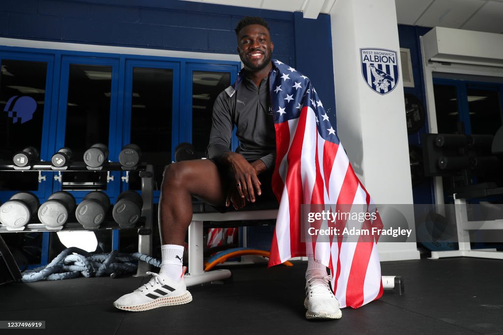 Daryl Dike poses as he signs for West Bromwich Albion...
